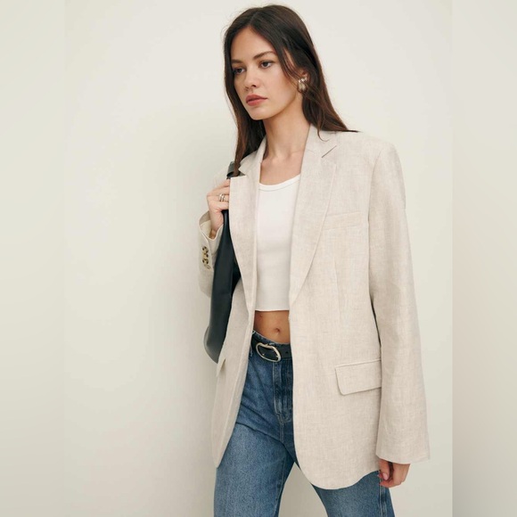 NWT Reformation Drew Oversized Linen Blazer in Oatmeal - Picture 4 of 10